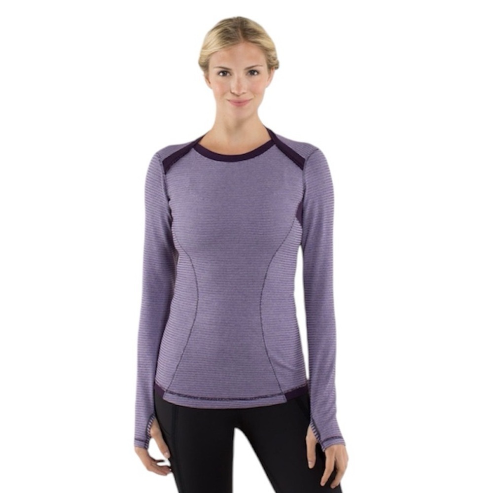 Lululemon Base Runner Long Sleeve Mini Check Pique Deep Zinfadel Purple Size 4